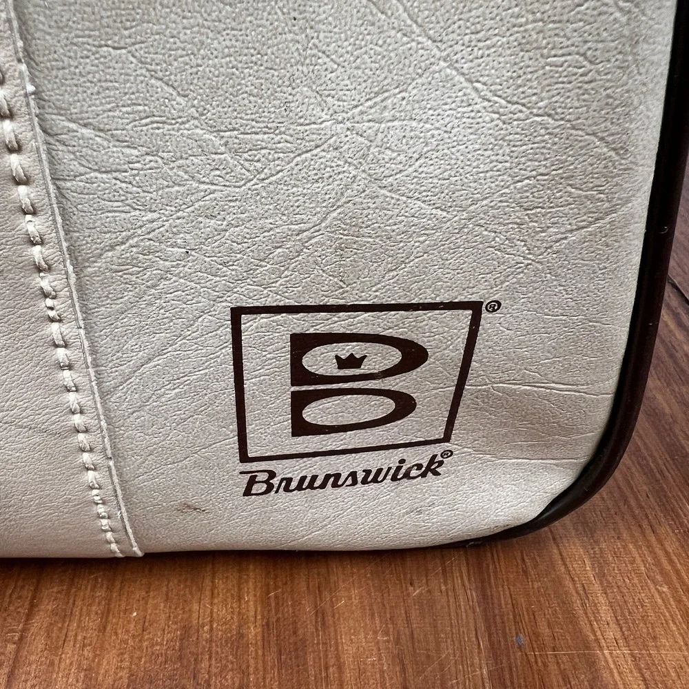Vintage Brunswick Bowling Ball Bag Retro Striped Cream Brown Tan 1970s